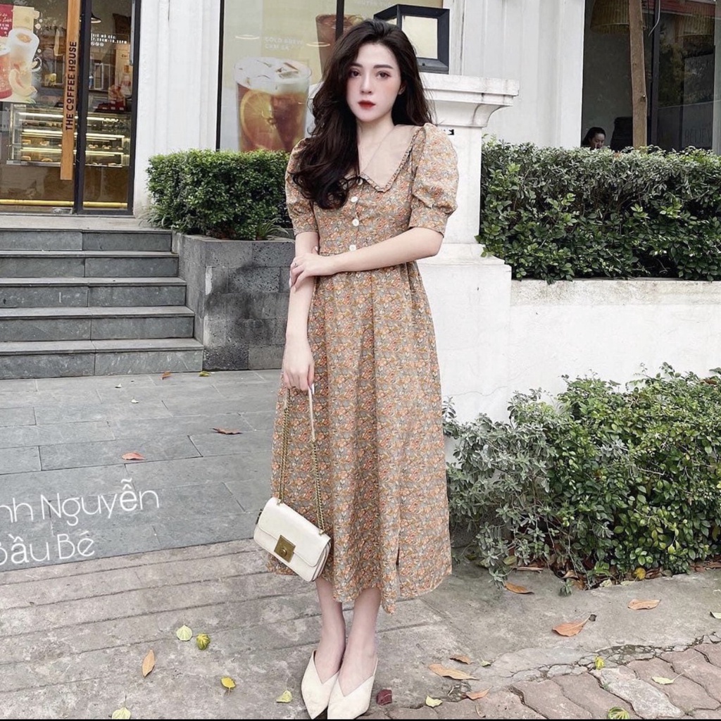 Váy Bầu Hoa Nhí Mùa Hè Tay Ngắn Phối Đai Thắt Sau Lưng, Đầm Công Sở Dự Tiệc Mặc Ở Nhà Thoải Mái HN0103 Mama Store99