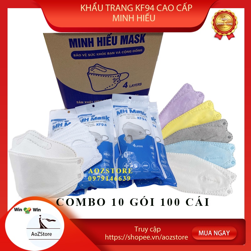 Khẩu trang kf94 3d COMBO 10 gói 100 cái MINH HIẾU CHÍNH HÃNG cao cấp AOZSTORE