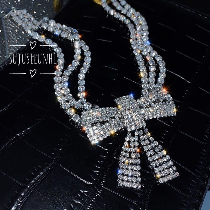 vòng cổ choker nơ bản to đính đá sang chảnh