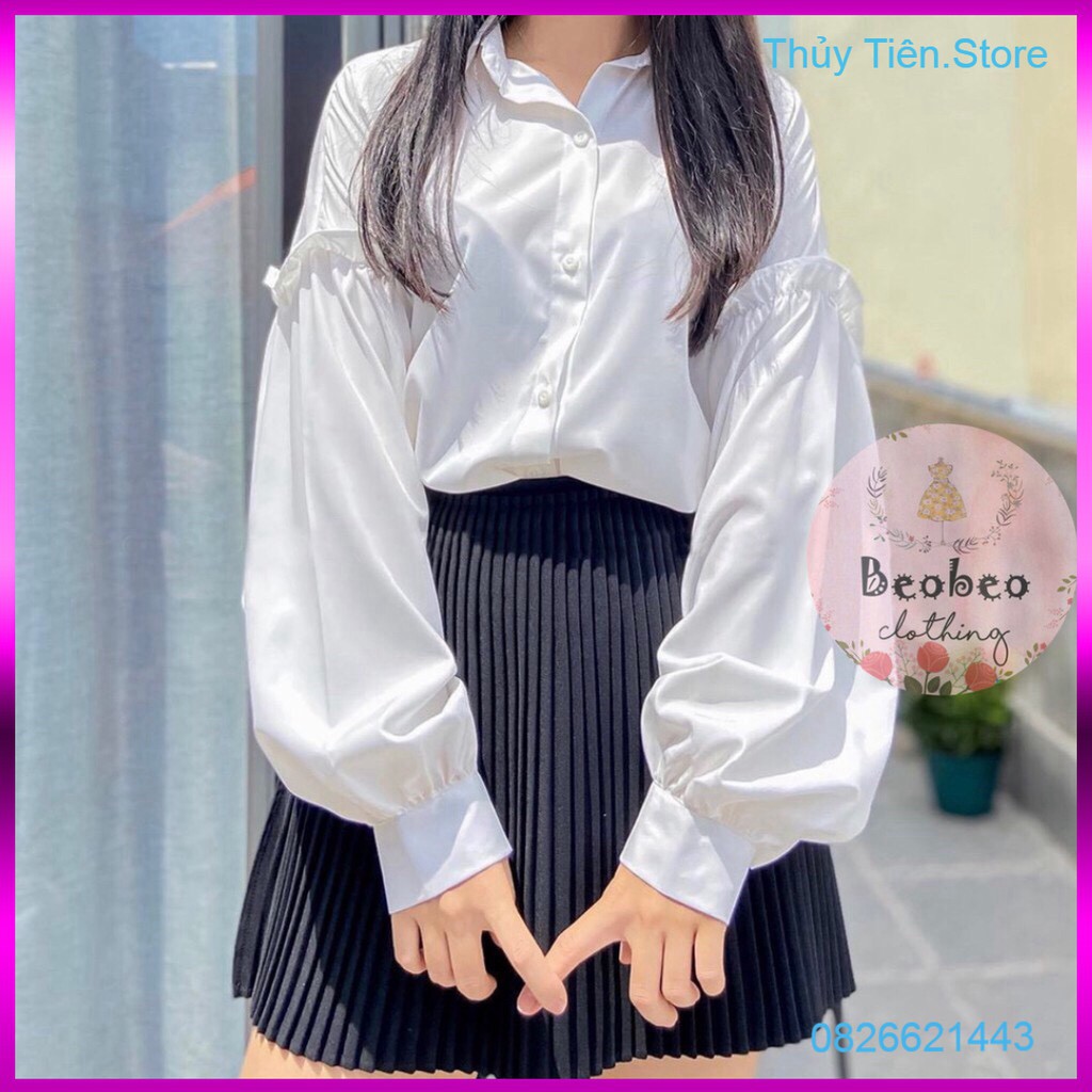 ÁO SƠ MI TRẮNG TAY PHỒNG VIỀN BÈO DÀI TAY OVERSIZE - ÁO SOMI NỮ TAY DÀI MÀU TRẮNG HOT 💎 👗💝