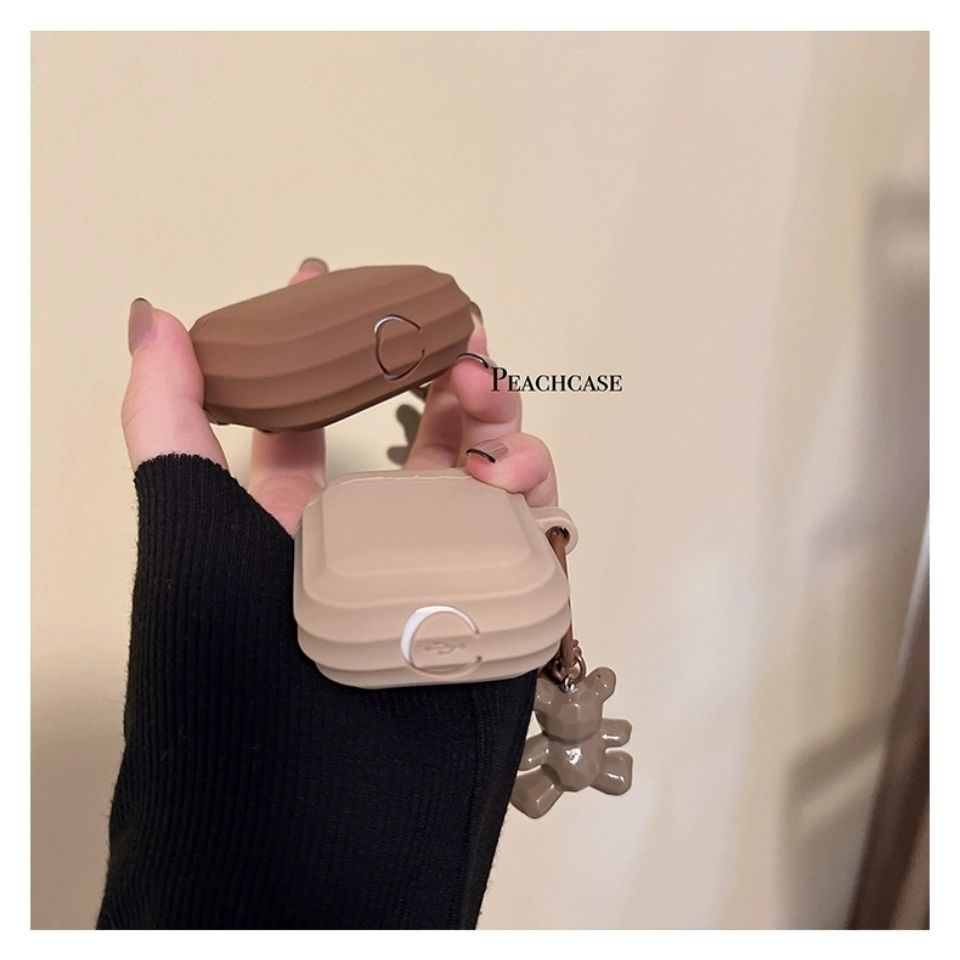 Vỏ Bảo Vệ Hộp Sạc Tai Nghe Airpods 1 2 3 Pro Chất Liệu Silicon Hình Gấu Khaki