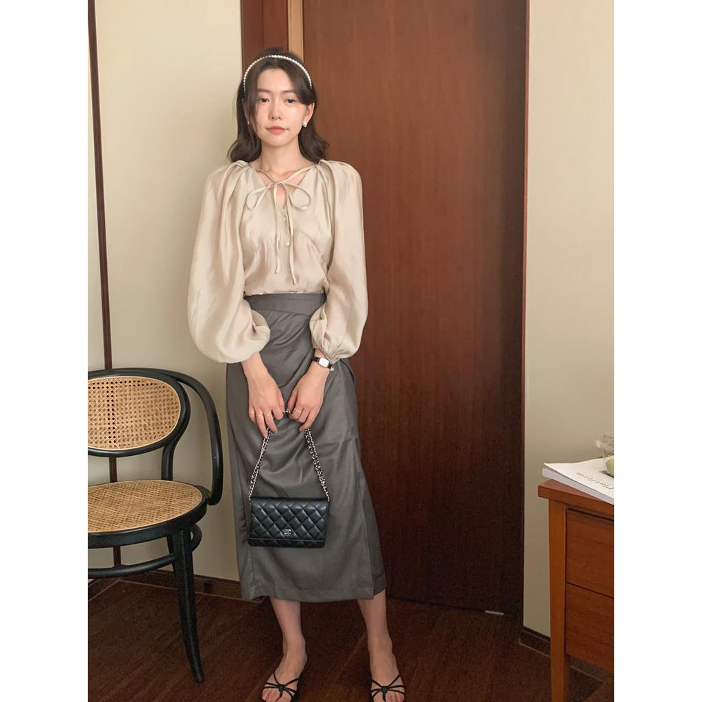 Áo Sơ Mi Cổ V Dáng Rộng Xẻ Tà Thời Trang 60943