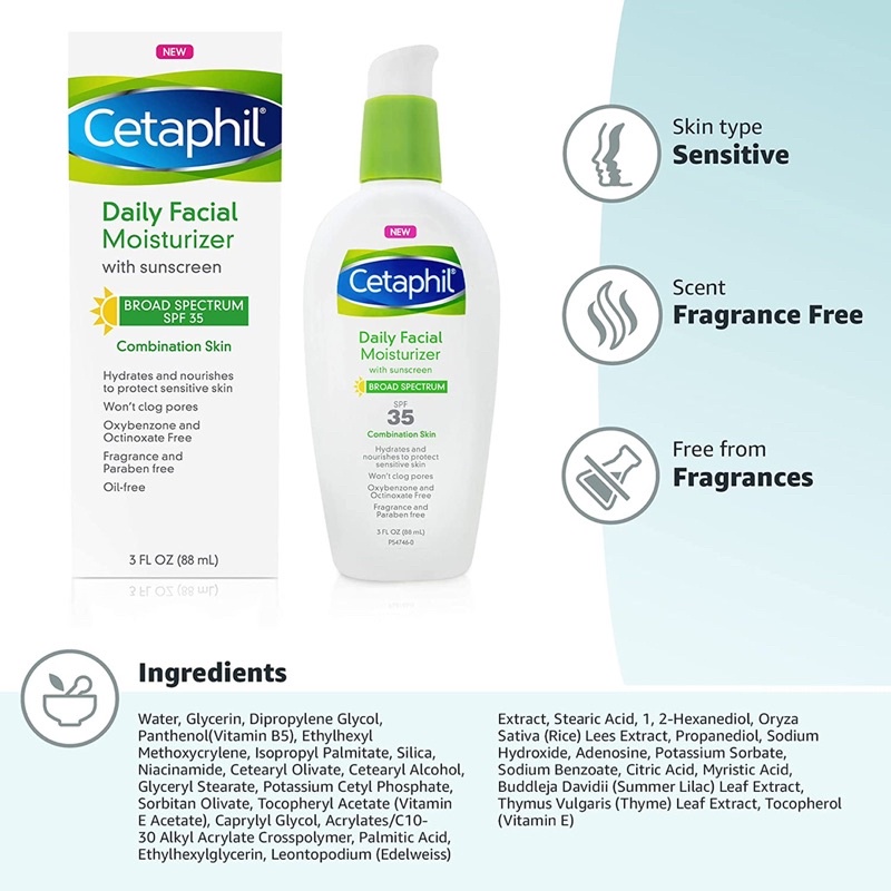 LOTION DƯỠNG ẨM CHỐNG NẮNG DÀNH CHO DA NHẠY CẢM Cetaphil 88ml SpF 35