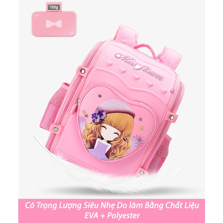 [Size 38 - Loại 1]Balo cho bé gái, bé trai tiểu học form Hộp lưng êm, chống thấm nước, cặp sách học sinh, balo hình elsa