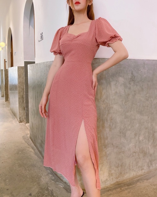 ĐẦM TAY BỒNG CHẤM BI HỒNG NHÍU NGỰC