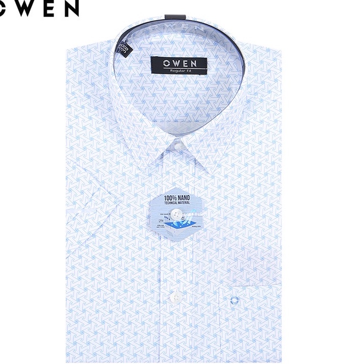 Áo sơ mi ngắn tay Nam Owen Nano Regular Fit Trắng in xanh  - AR23761N
