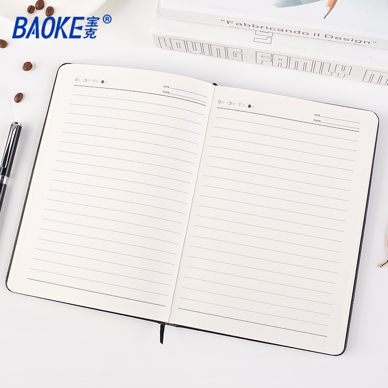 NoteBook Sổ Tay Cao Cấp Da PU Màu Đen, Size A5- 25k/145X210mm, BAOKE/NB1025