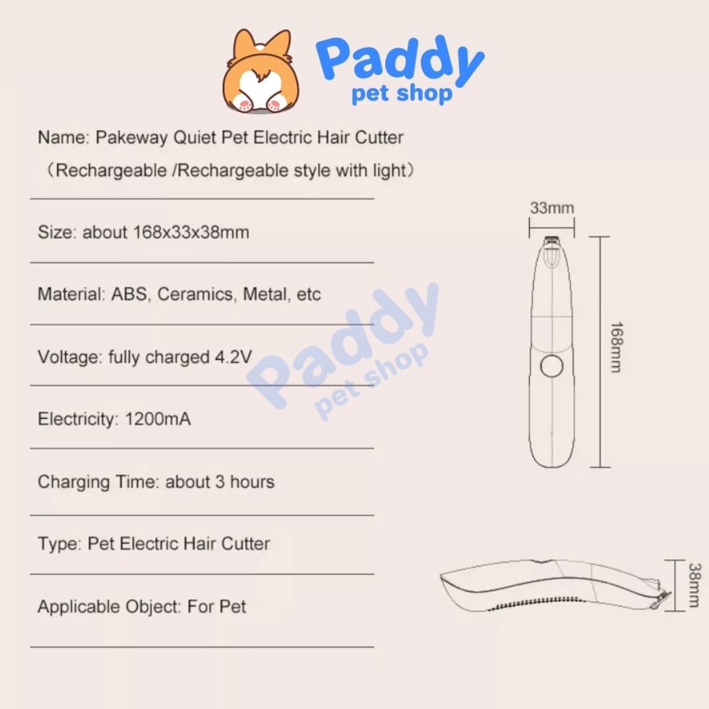 Tông Đơ Cạo Lông Chân Chó Mèo Pakeway Sạc USB