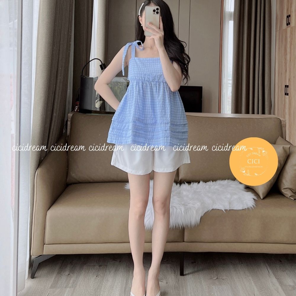 Sét 2 dây thắt nơ 4 màu phối quần đùi trắng điệu đã ngây thơ , Set bộ tiểu thư 2 dây  thời trang nữ ngọt ngào