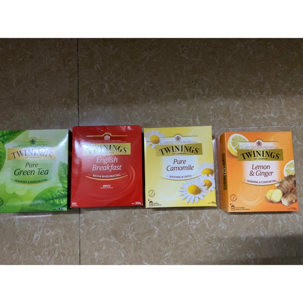 Trà túi lọc HỘP LỚN TWININGS OF LONDON (Trà Hoa cúc, Chanh & Gừng, Bạc Hà, Trà xanh, English Breakfast, Earl Grey)