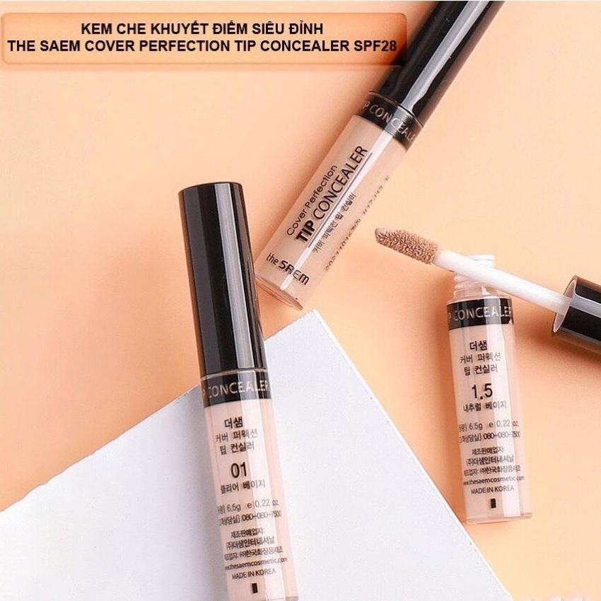 Kem Che Khuyết Điểm Có Chống Nắng Hàn Quốc The Saem Cover Perfection Tip Concealer SPF28/PA++