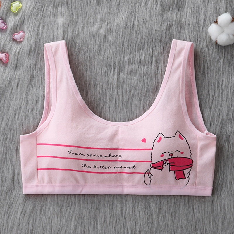 Áo Bra Cotton In Hình Cún Con Dễ Thương Có Đệm Ngực Cho Bé Gái