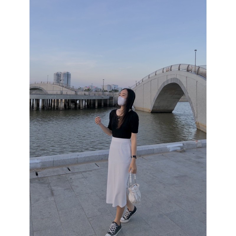 (Ảnh thật-may theo số đo) chân váy trơn chữ a đủ màu midi dáng dài xẻ tà sau