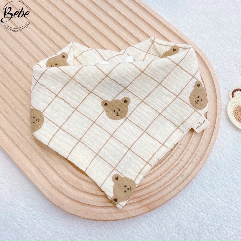 vải xô muslin 2 lớp cao cấp loại 1 mềm mịn con gấu nền kẻ hot hit may quần áo,khăn mặt,khăn tắm cho bé
