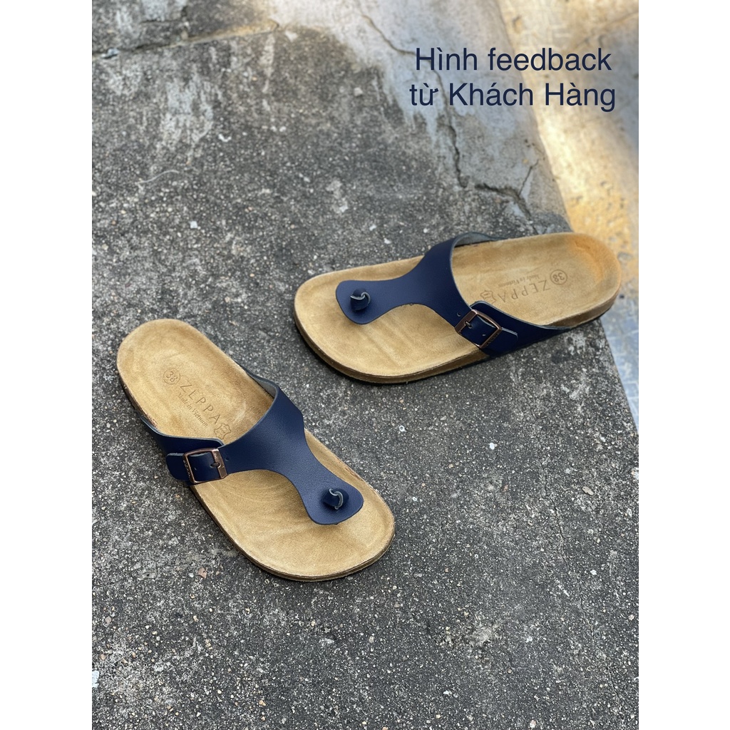ZEPPA chính hãng - Da bò thật 100% - Dép xỏ ngón màu xanh navy MS: DXN1 (Size: 35-46) - Dép đế trấu da bò UNISEX