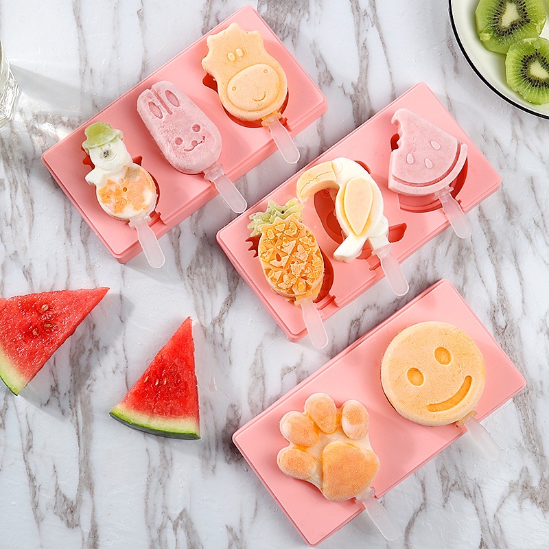 Khuôn làm kem que có nắp, khuôn kem silicon hình thú cute dễ thương cho bé tại nhà