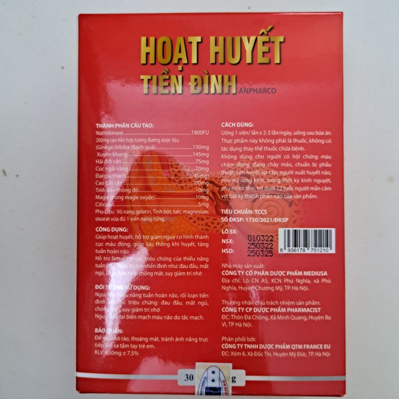 HOẠT HUYẾT TIỀN ĐÌNH Anpharco - Cải thiện rối loạn tiền đình