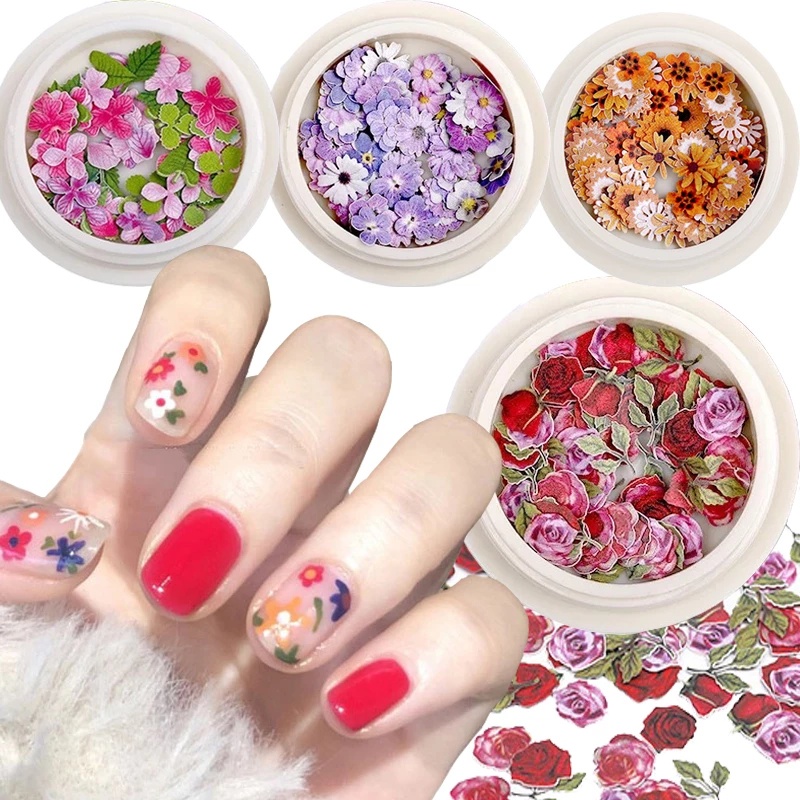 50Pcs/Box Small Daisy Rose Flower Wood Pulp Sheet Nail Art / 3D Nail Art Decorations Manicure Accessoires