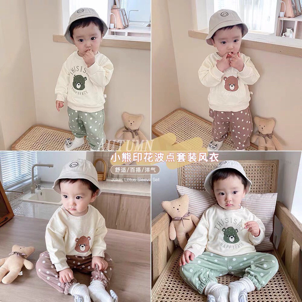 Bộ Nỉ Thu Đông Hình Gấu Bi Hàng Nhập Khẩu Quảng Châu Cho Bé Trai Và Bé Gái Từ 8-28kg ANAN STORE QATE B-GAUBI
