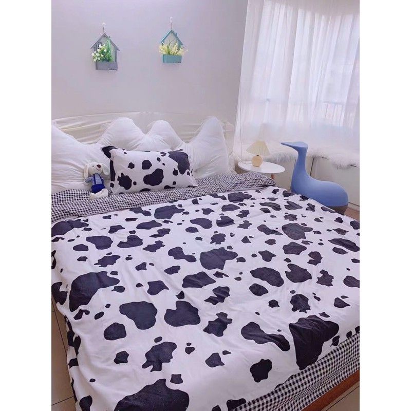 Set Chăn Ga Bò Sữa Ga Kẻ Caro Siêu Đáng Yêu Mềm Mát Hoàng Chuẩn Loại I (Shinbedding.shop)