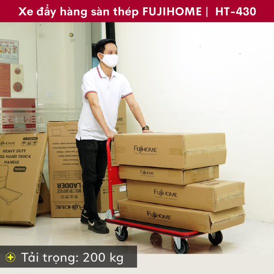 Xe đẩy hàng 4 bánh gấp gọn chở 300kg nhập khẩu FUJIHOME HT-430 bánh cao su không ồn, xe kéo hàng gấp gọn đa năng giá rẻ