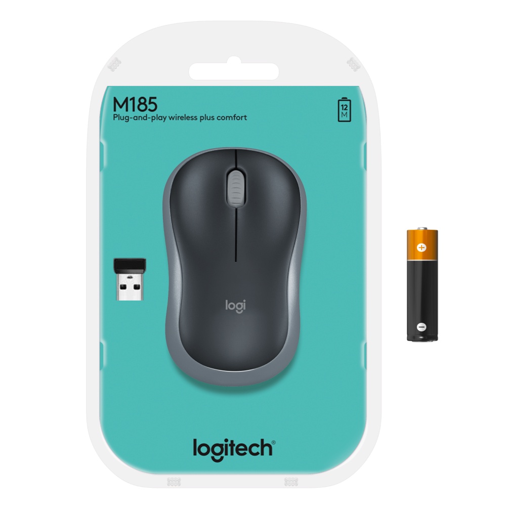 Chuột không dây Logitech M185 - USB, nhỏ gọn, pin 1 năm, thuận cả 2 tay, phù hợp PC/Laptop