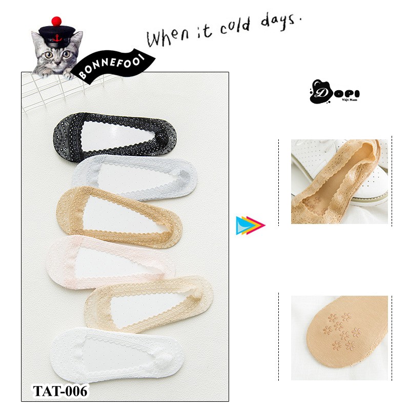 Tất nữ đi hài, giày búp bê chống trượt TAT-006