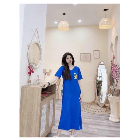 Đầm dáng Suông Váy bầu Dáng Dài Có Họa Tiết Chữ Đan Lưng