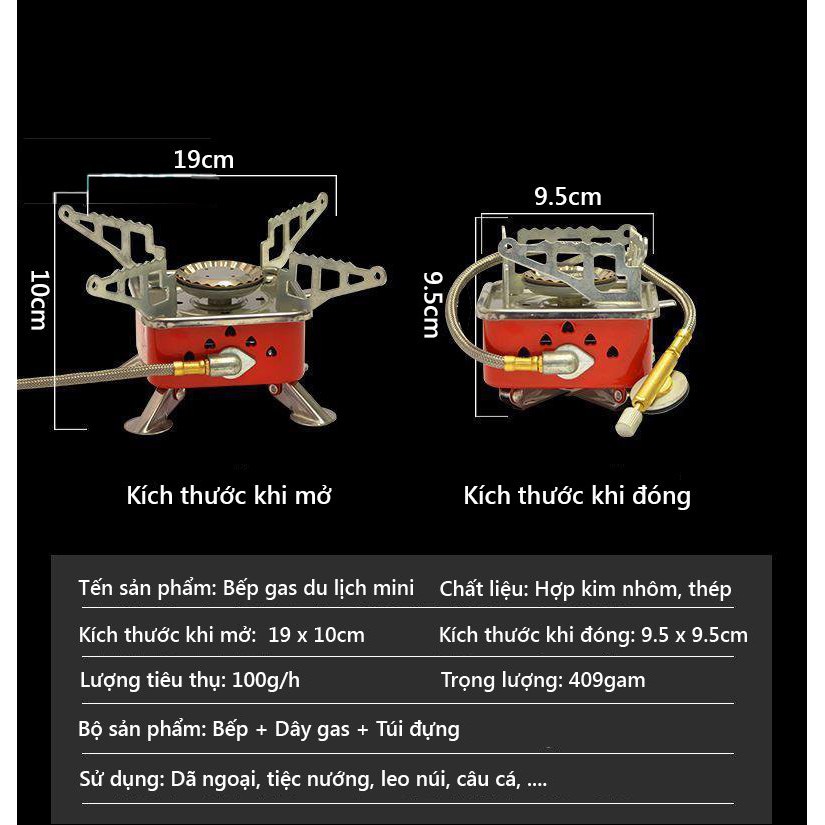 [LOẠI CÓ DÂY] Bếp ga du lịch mini dã ngoại gấp gọn đa năng tiện lợi- TR393 ,có van điều chỉnh ga cao cấp