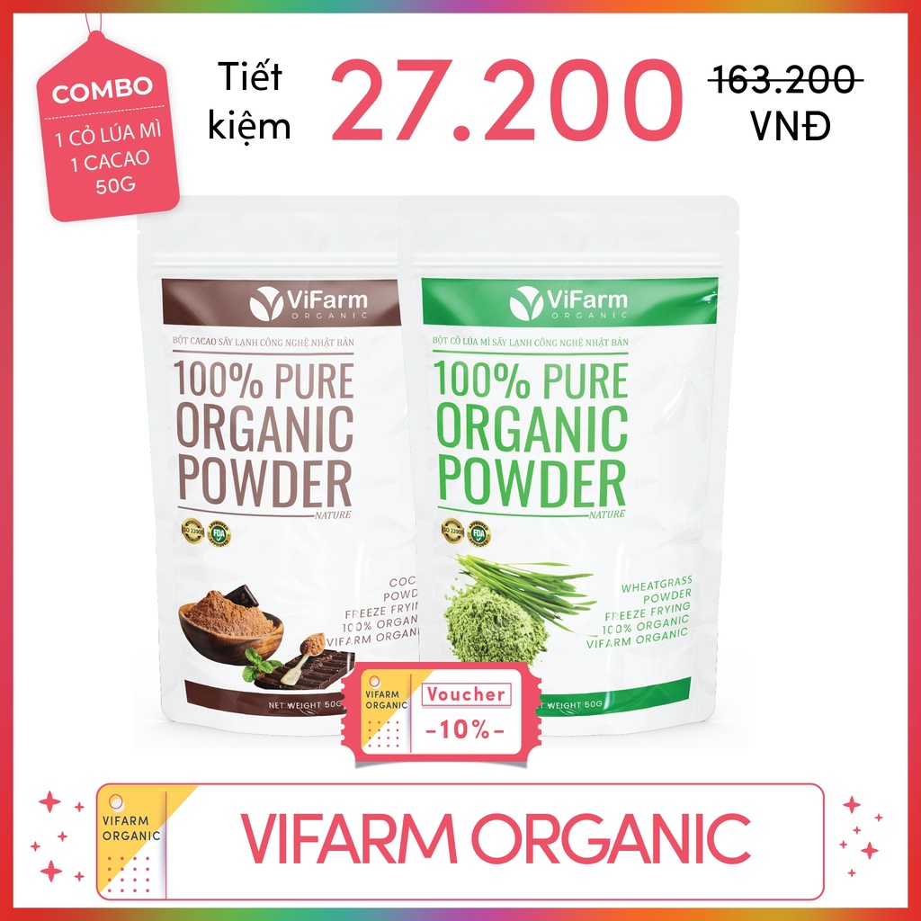 Bột Cỏ Lúa Mì Nguyên Chất 100% ViFarm 50Gram