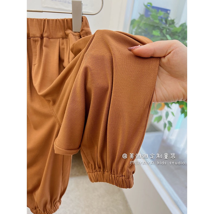 [Babycat Hàng Có Sẵn Quần Dài Đến Mắt Cá Chân Bằng Lụa Phong Cách Hàn Quốc Nhật Bản/Hàn Quốc Màu Trơn Chống Muỗi Dành Cho Bé Trai Bé Gái