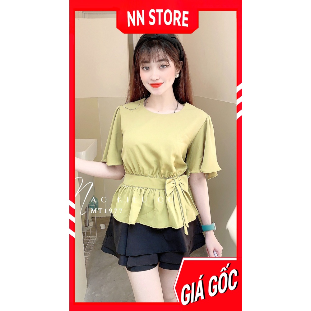 Áo kiểu công sở nữ vải MT siêu mềm mịn tay loe phối nơ nhiều màu dễ thương MT1977