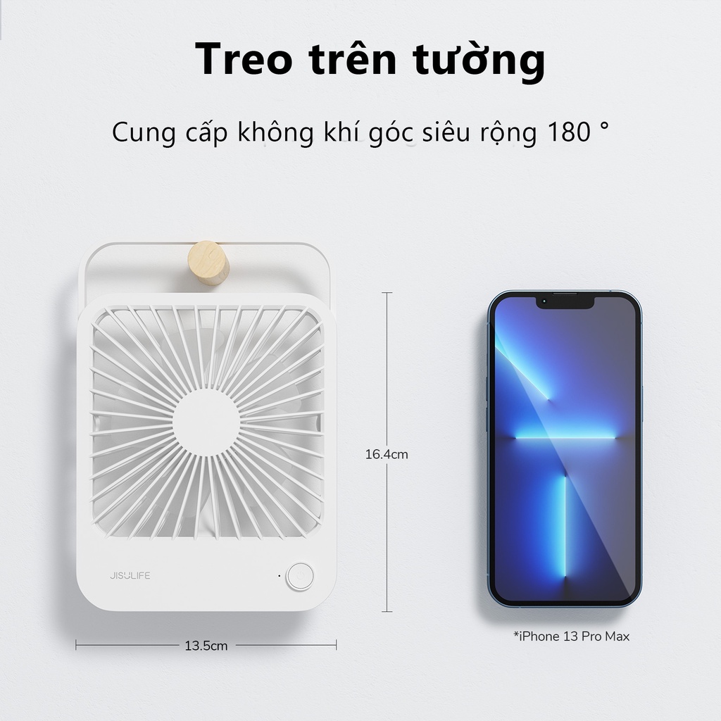 Quạt di động Jisulife 4500mAh sạc nhanh qua cổng USb nhạt mạnh mẽ êm và nhẹ | BigBuy360 - bigbuy360.vn