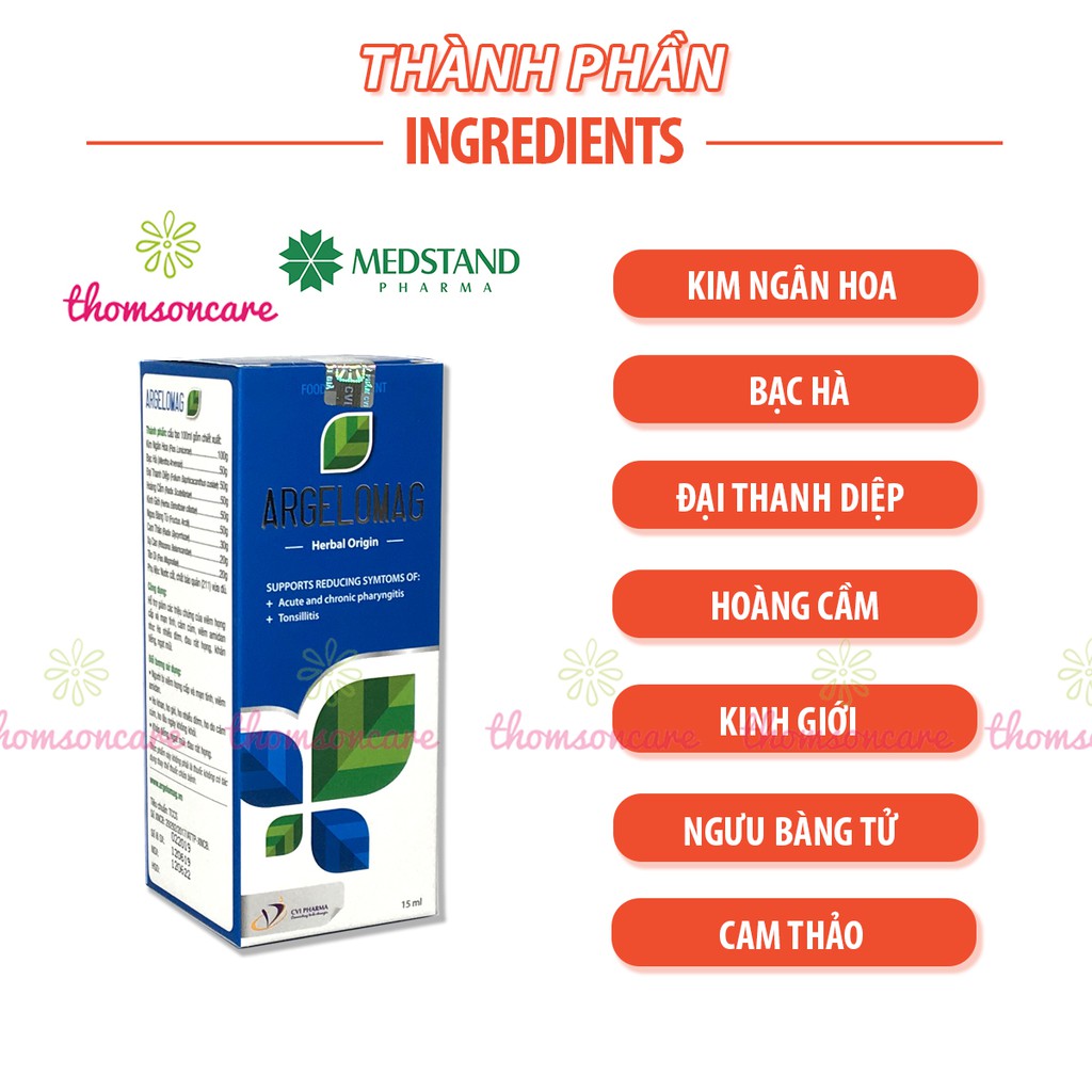 Xịt họng giảm ho, đau họng Argelomag Medstand Lọ 15ml từ thảo dược Bạc Hà, kim ngân