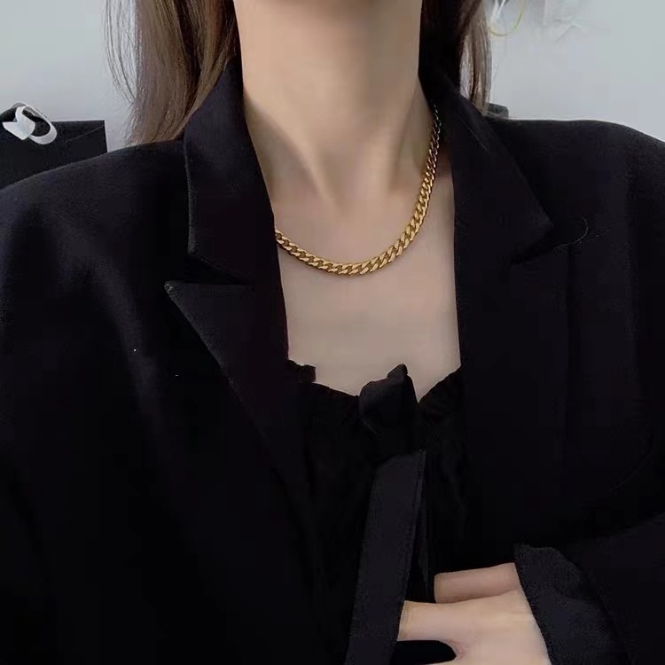 Dây chuyền bằng thép titan mạ vàng 18k phong cách hip hop Âu Mỹ dành cho cặp đôi