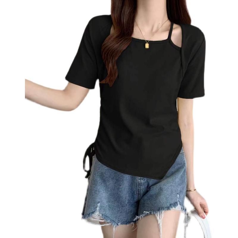 Áo thun tay ngắn giả hai lớp phối dây rút thời trang dành cho nữ JL-TX-117