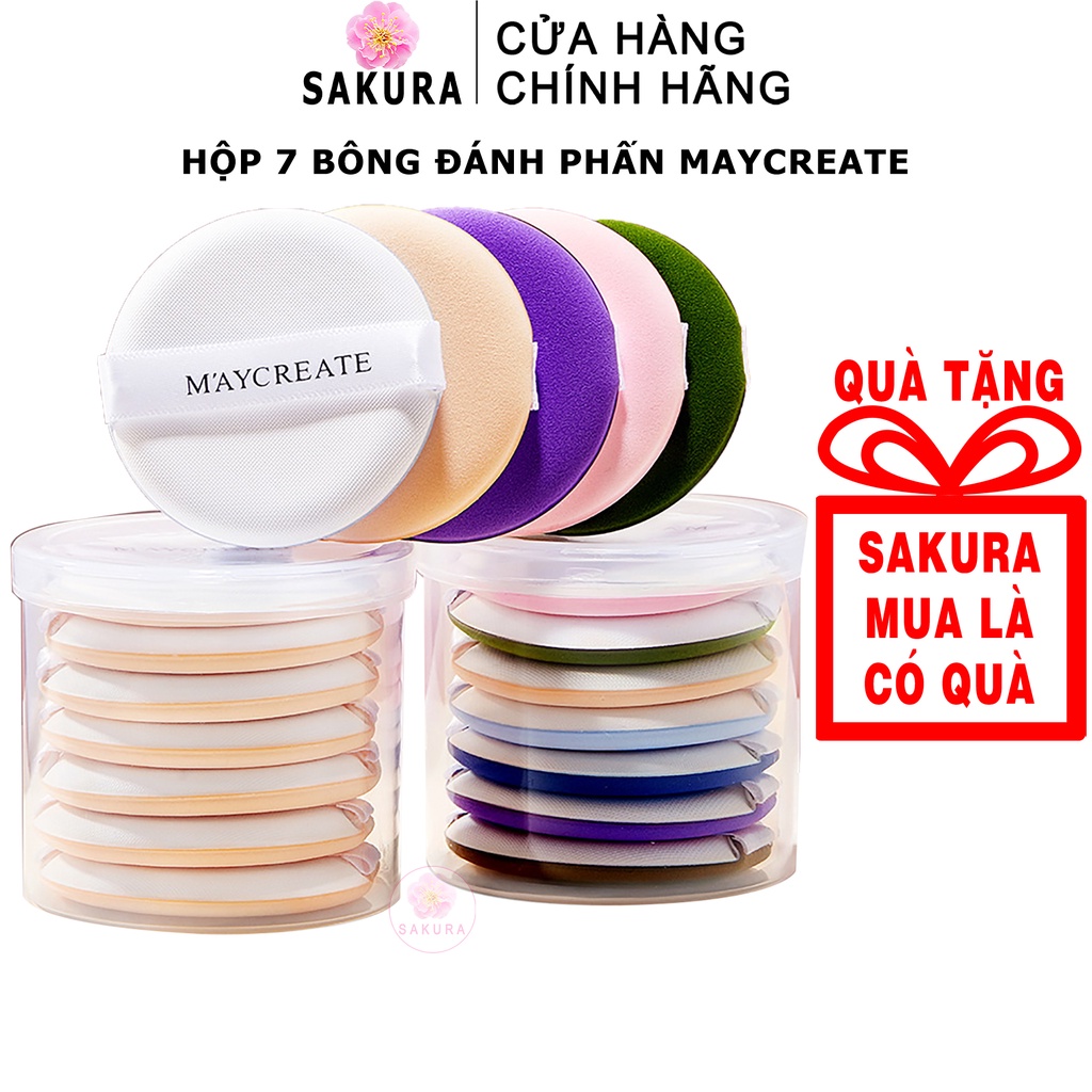 Hộp 7 miếng bông đánh phấn trang điểm Cushion Maycreate Bọt biển đánh phấn mềm mại tiện lợi cao cấp nội địa trung SAKURA