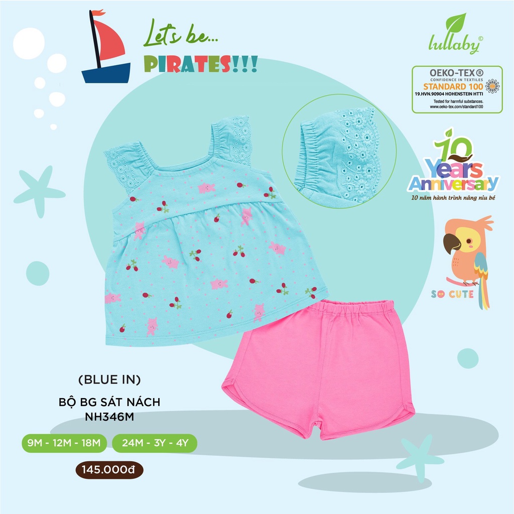 [CHÍNH HÃNG] Bộ quần áo sát nách chất cotton mềm mại họa tiết bé gái Lullaby