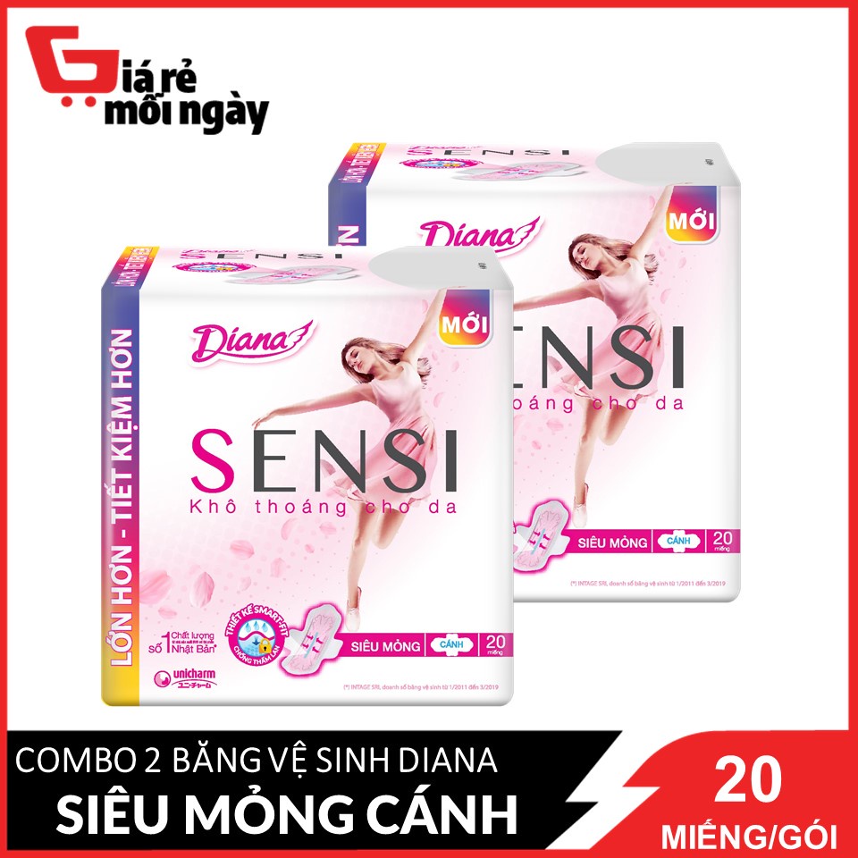 COMBO 2 gói băng vệ sinh Diana Sensi Siêu mỏng cánh 20 miếng/gói X2