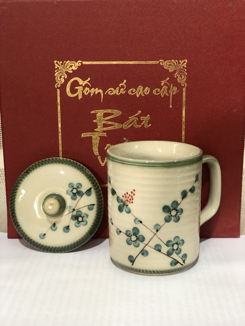 Cốc quai C dáng trụ men xanh gốm Bát Tràng