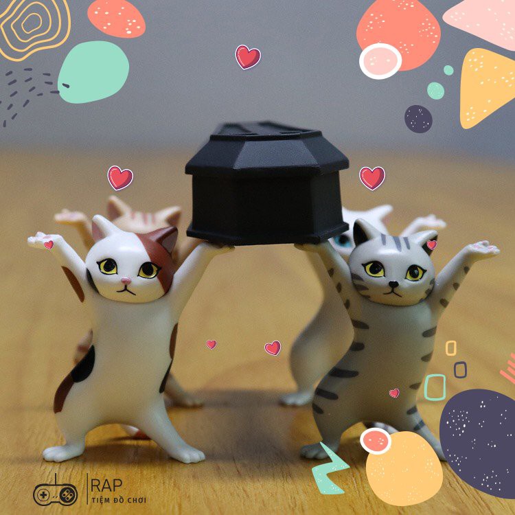 Set 5 mô hình mèo khiêng hòm khiêng đồ mèo mô hình nhảy múa nhiểu biểu cảm dễ thương trang trí tặng kèm hòm - Ráp