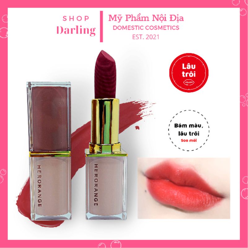 Son môi HERORANGE Matte Velvet Matte lipstick không thấm nước và mồ hôi, lâu trôi không phai dạng ống vuông pha lê 3.5g