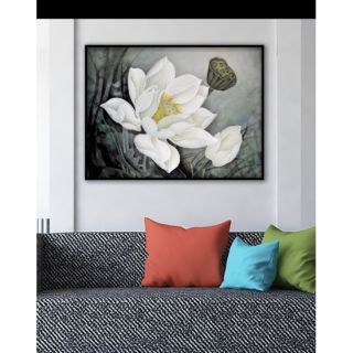 Tranh in canvas hoa sen trắng 60x90 giá bao gồm khung viền