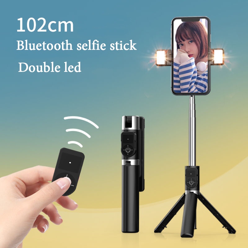 1 Meter High 3 Light Colors Protable 360 Degrees Rotation Selfie Stick With Bluetooth Wireless Remote Control And Detachable Removeable Rechargeable Fill Light For Travel