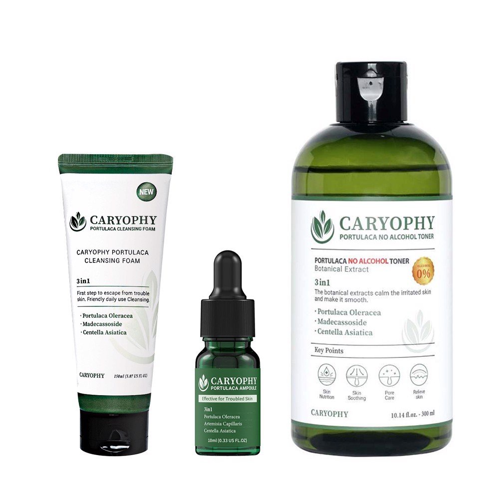 Bộ 3 Sản Phẩm Dưỡng Da Chống Lão Hóa CARYOPHY Portulaca (Cleansing Foam + Ampoule + Toner) Gomi