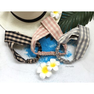 💋 [HCM] Turban Băng Đô Vải caro trầm vintage (Xám, Đen vàng, Hồng) - (Ảnh Thật)