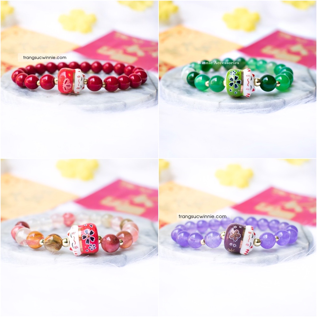 Vòng tay nữ đá | neko may mắn | nhiều màu | 1 link duy nhất