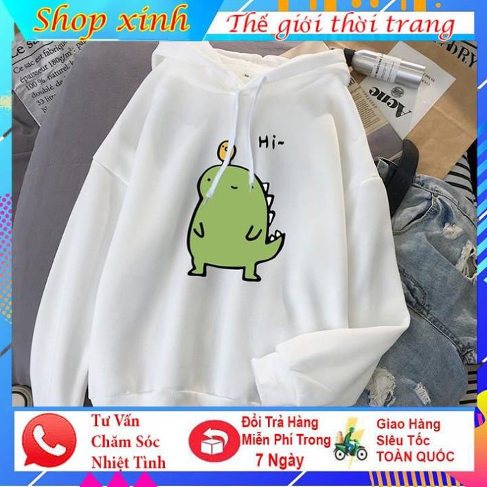 Áo hoodie, áo nữ lót nỉ freesize From rộng hình khủng long dễ thương 45 - 58kg thời trang - năng động | BigBuy360 - bigbuy360.vn