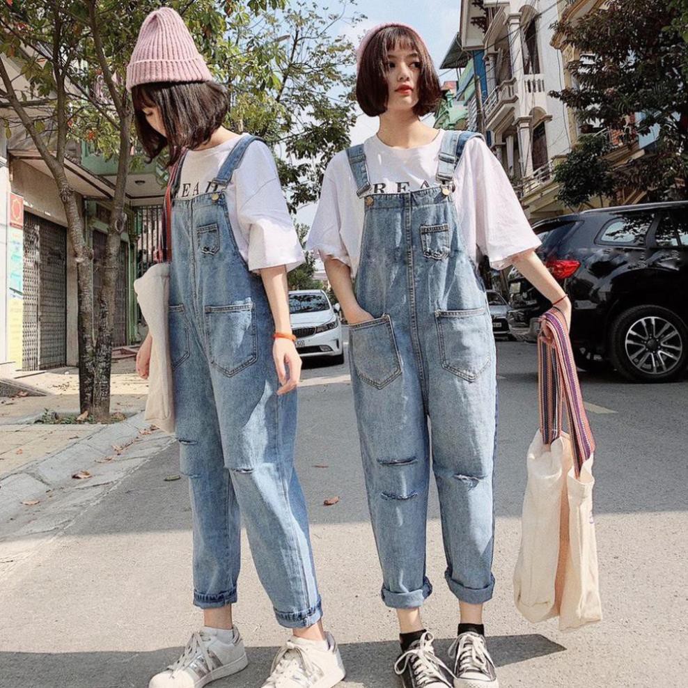 Yếm jean nữ rách gối chất vải đẹp F21