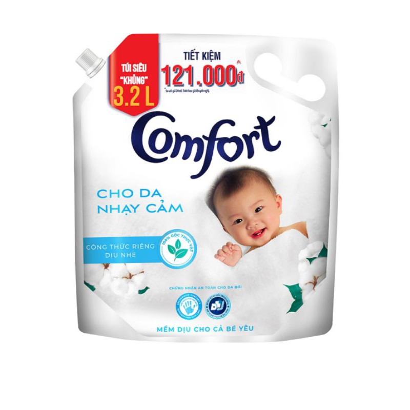 Nước Xả Vải Comfort Cho Da Nhạy Cảm (3.2L/Túi) - Phù Hợp Với Làn Da Em Bé